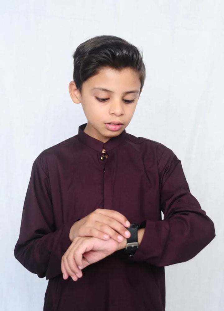 Mom4Little Pret Blended Cotton Burgundy shalwar kameez set