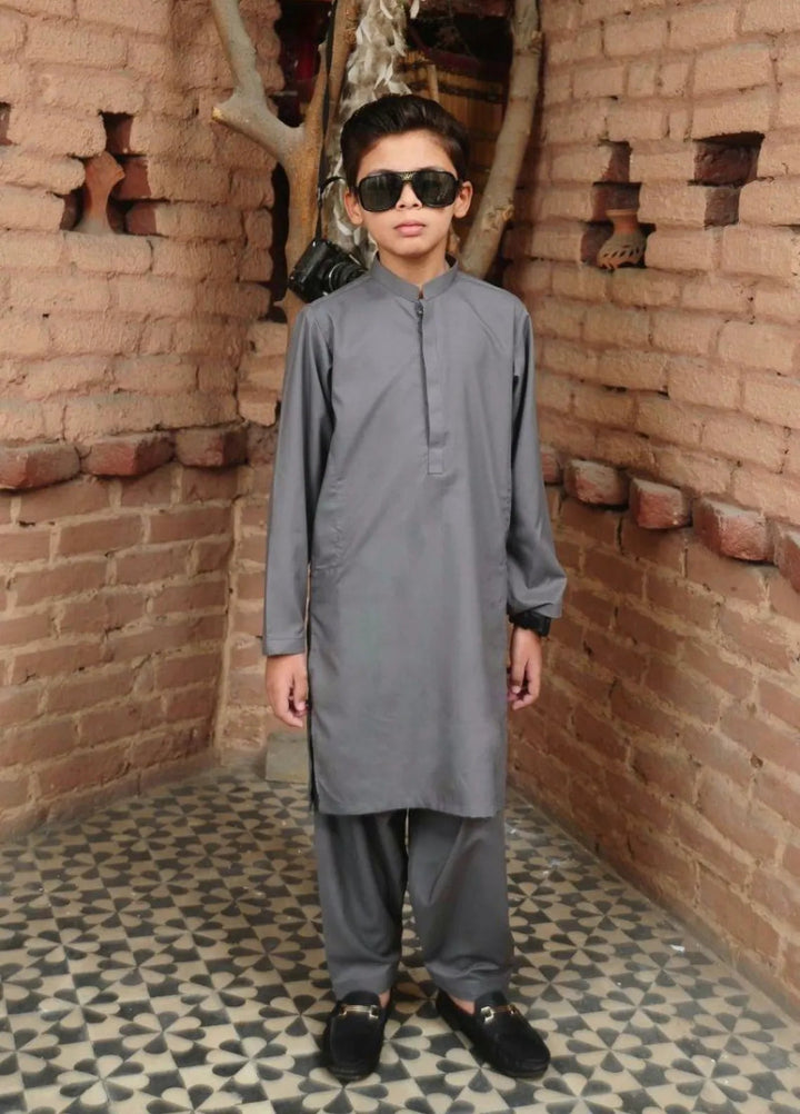 Mom4Little Pret Blended Cotton Grey Kameez Shalwar Set