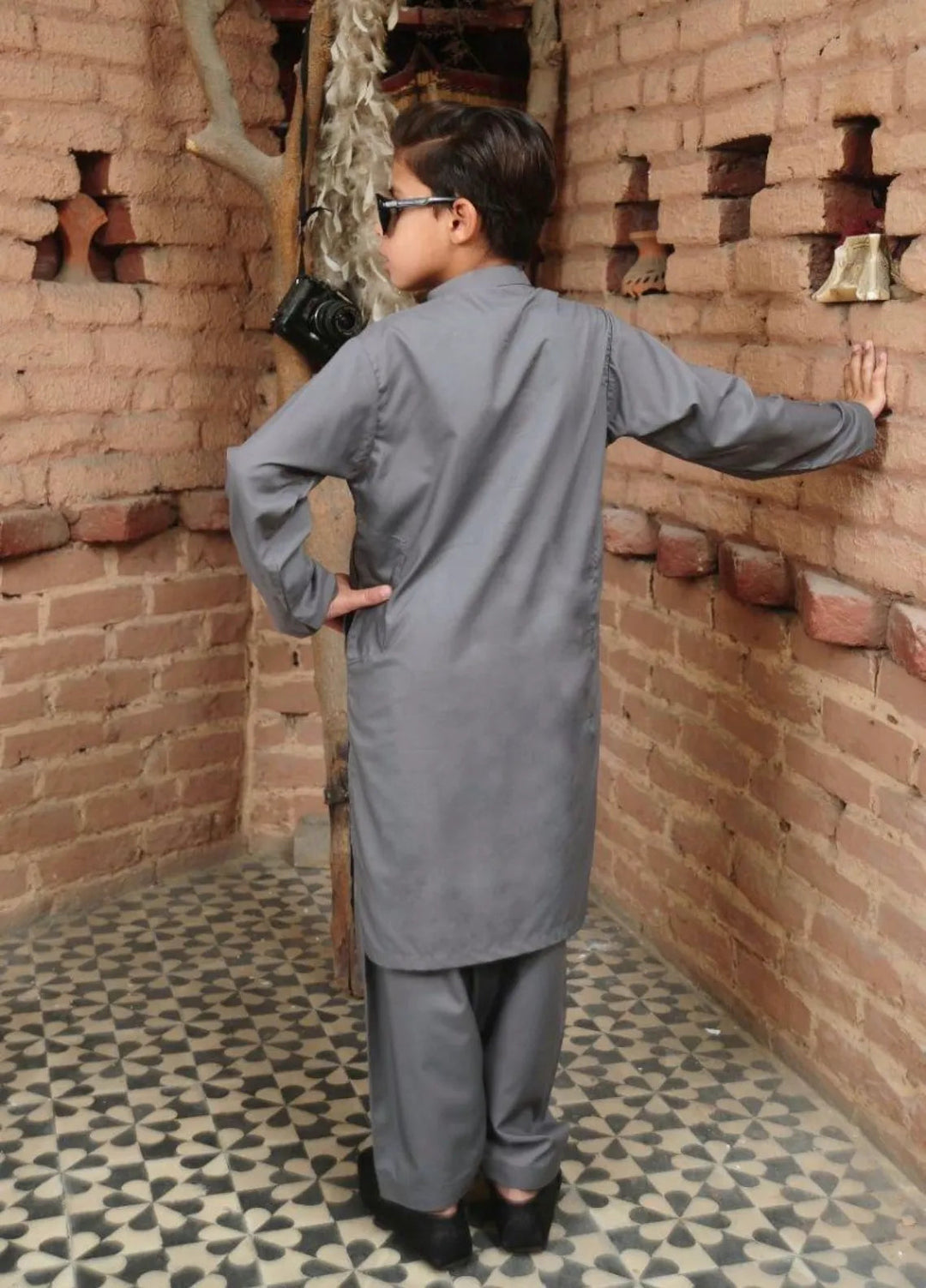 Mom4Little Pret Blended Cotton Grey Kameez Shalwar Set