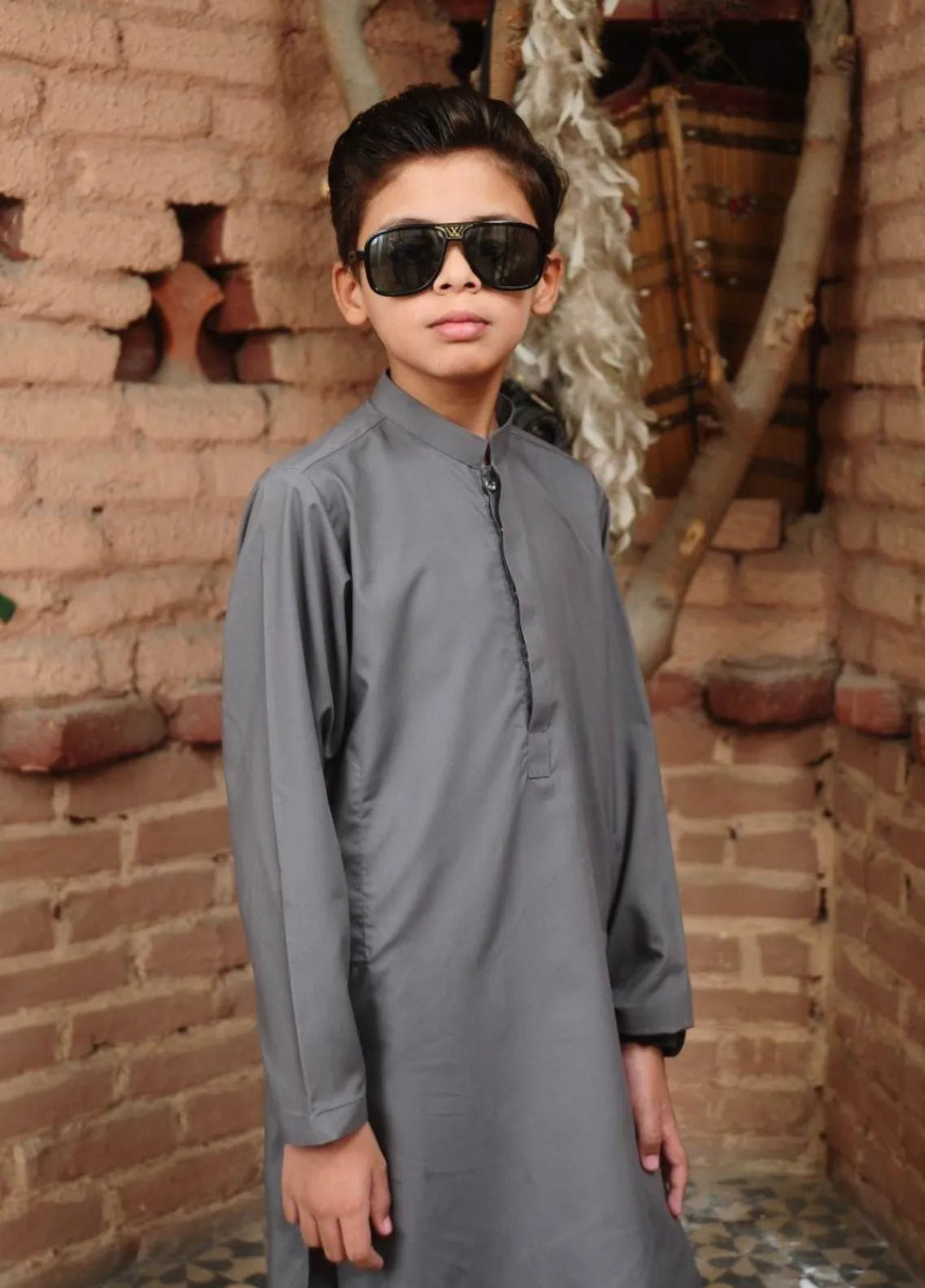 Mom4Little Pret Blended Cotton Grey Kameez Shalwar Set