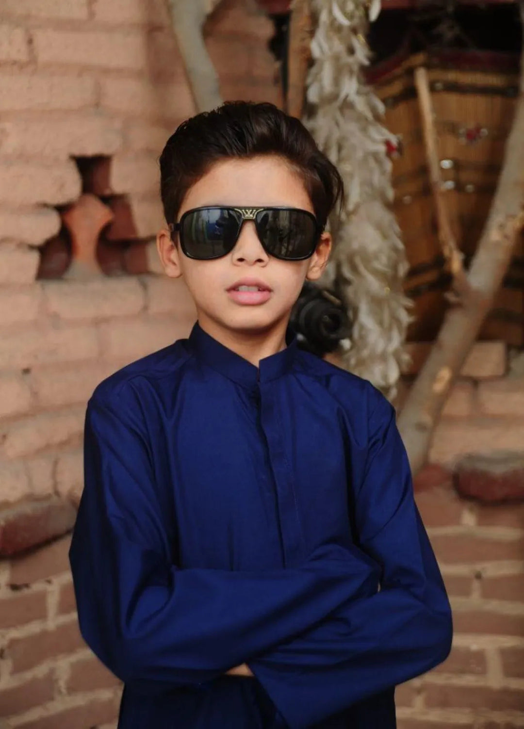 Mom4Little Pret Blended Cotton Navy Blue Kameez Shalwar set