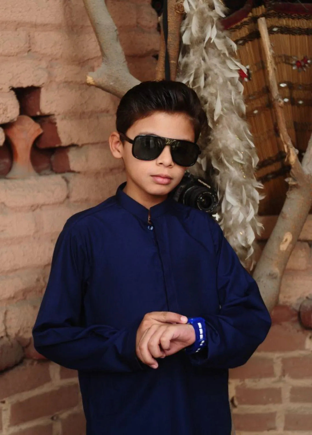 Mom4Little Pret Blended Cotton Navy Blue Kameez Shalwar set