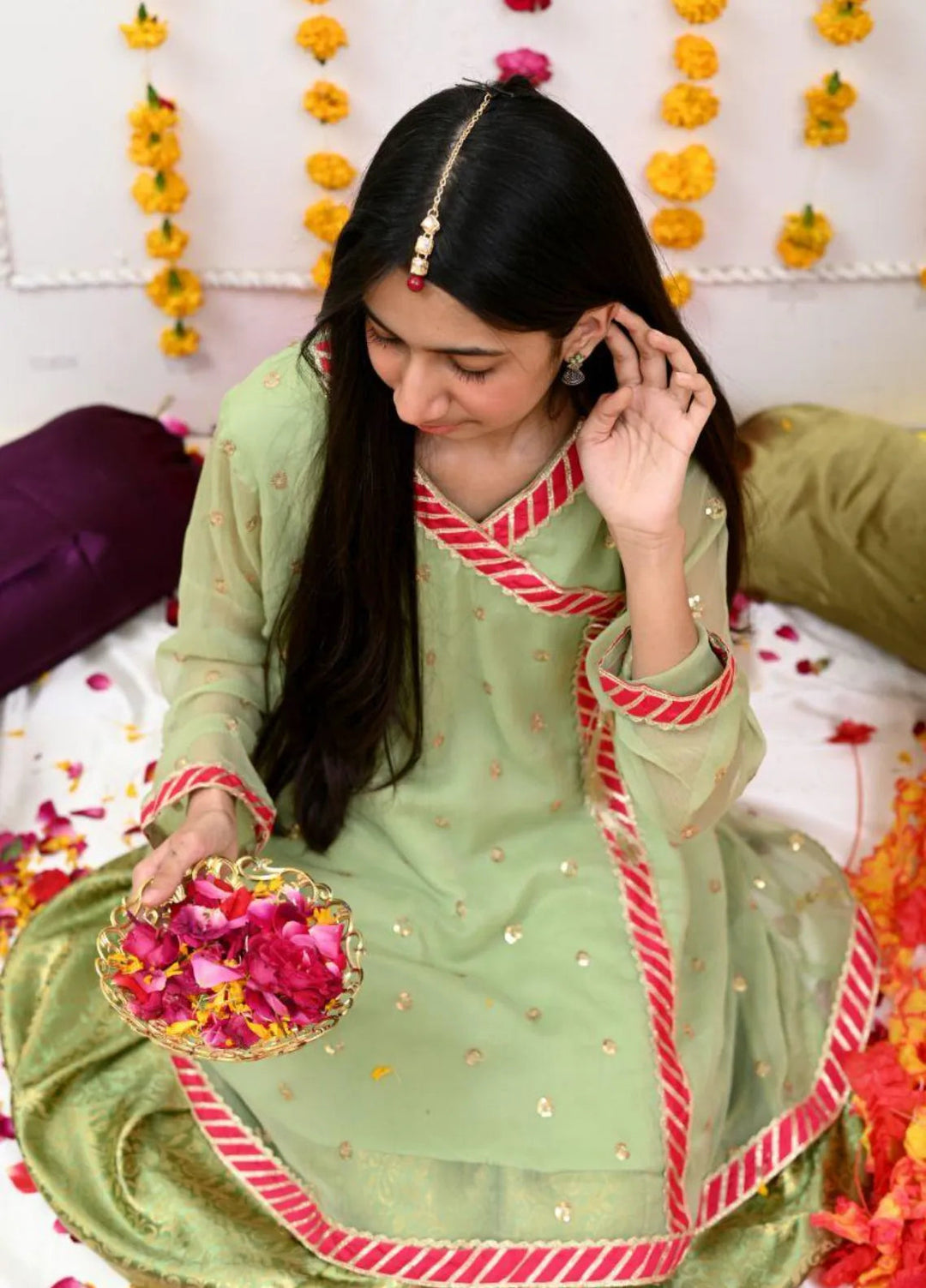 Mom4Little Pret Chiffon Mint Green Anghrakha Frock