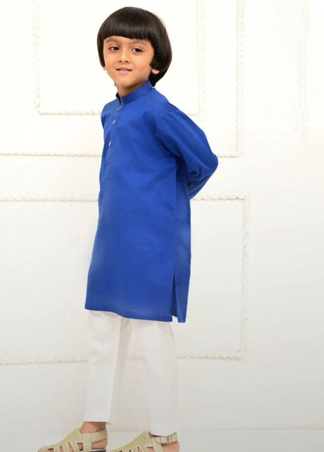 Mom4Little Pret Cotton Electric Blue and white kurta pajama