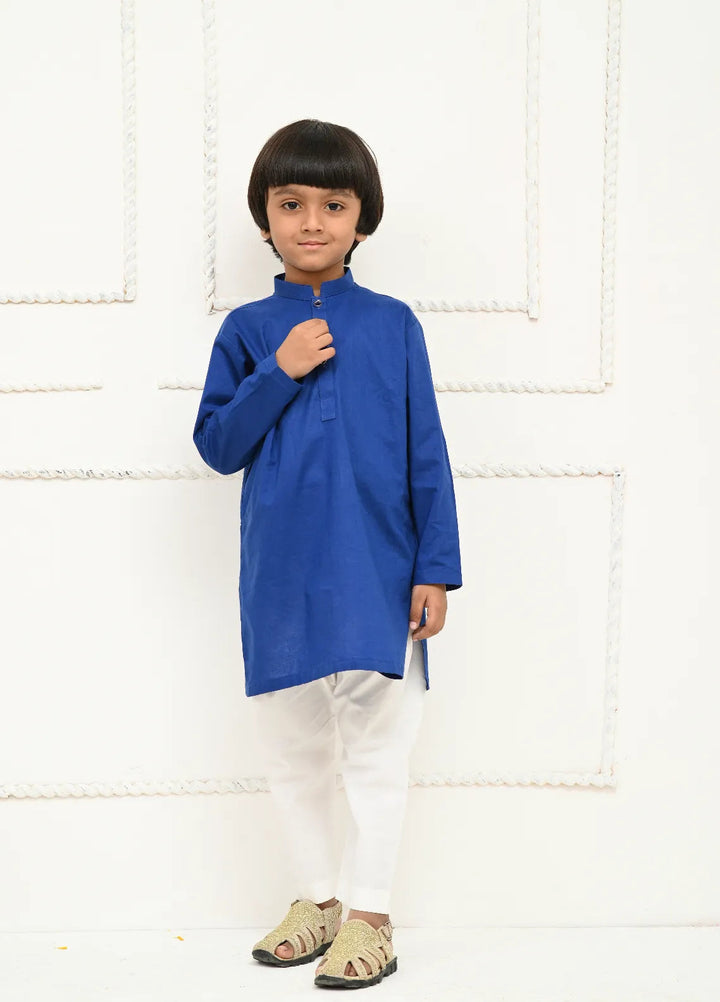 Mom4Little Pret Cotton Electric Blue and white kurta pajama