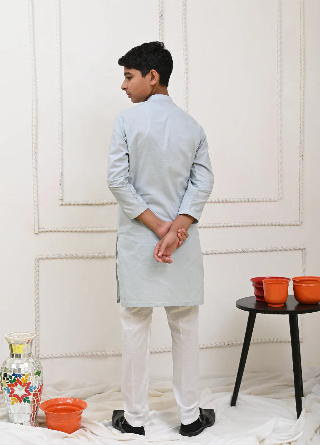 Mom4Little Pret Cotton Light Blue and white Kurta Pajama