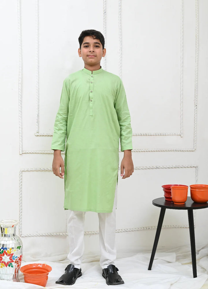 Mom4Little Pret Cotton Light Green Kurta and White Pajama