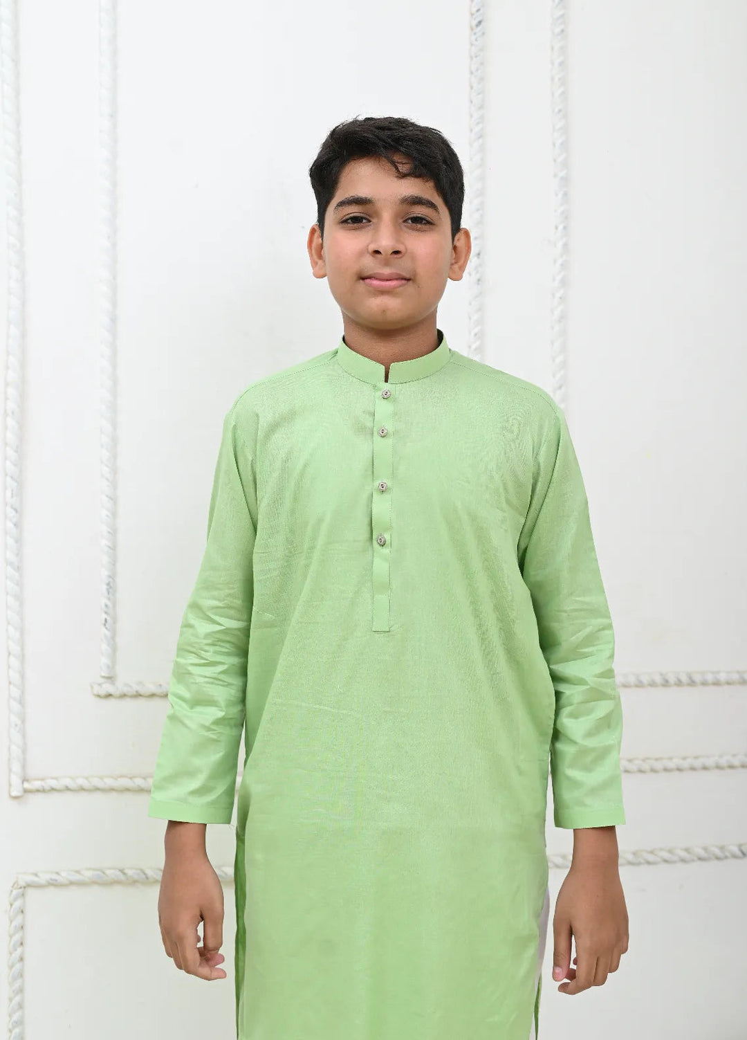 Mom4Little Pret Cotton Light Green Kurta and White Pajama