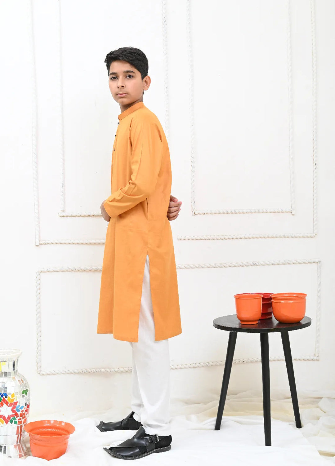 Mom4Little Pret cotton Mustard and white Kurta Pajama