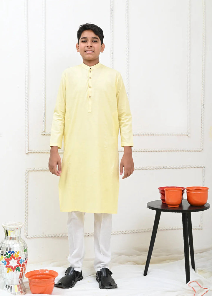 Mom4Little Pret Cotton Powder Yellow and White Kurta Pajama