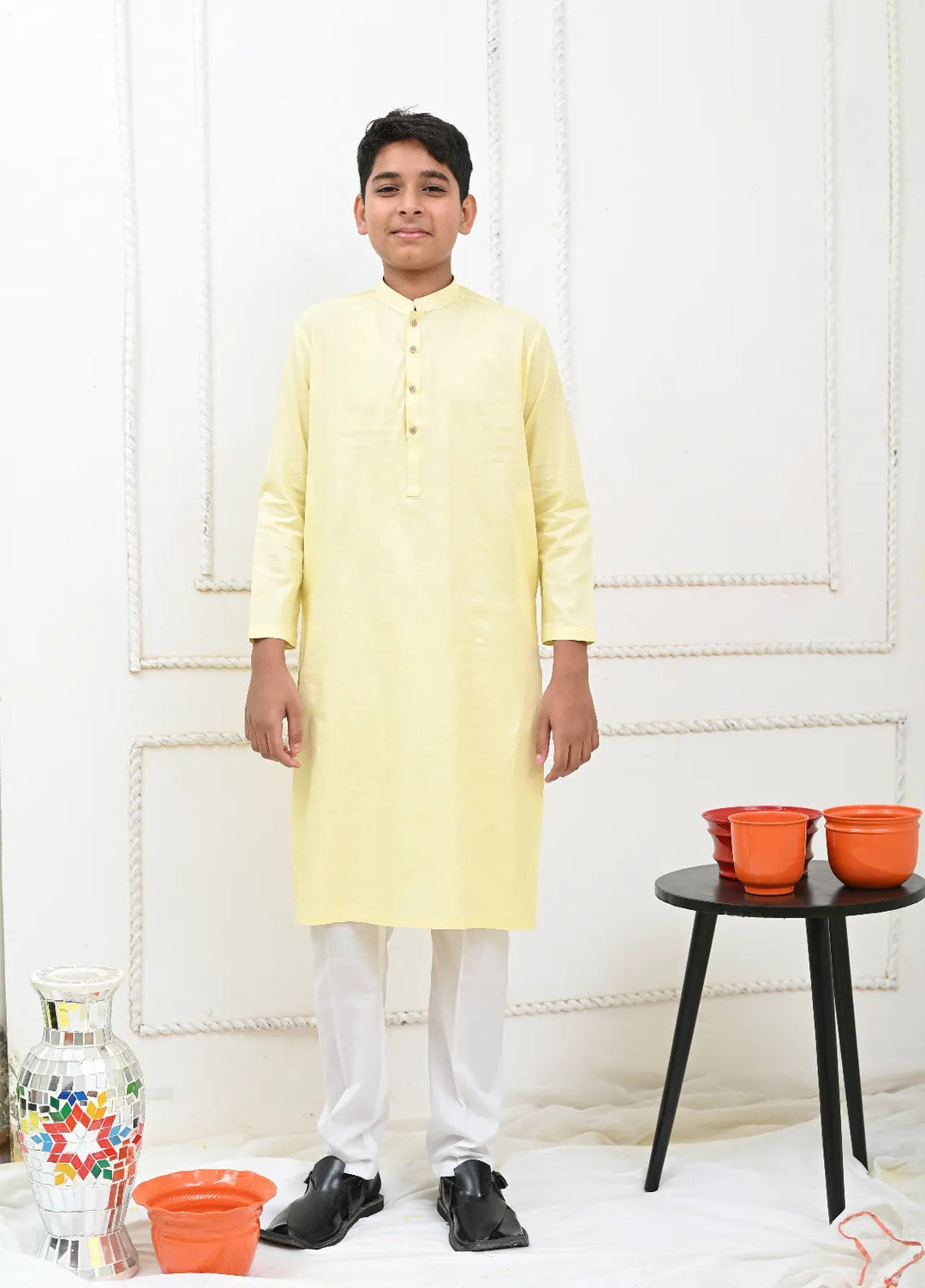 Mom4Little Pret Cotton Powder Yellow and White Kurta Pajama