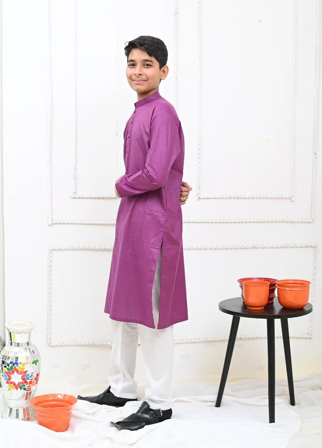 Mom4Little Pret Cotton Purple and White Kurta Pajama
