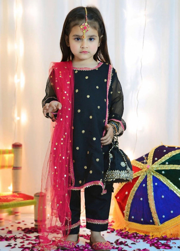 Mom4Little Pret Embroidered Chiffon 3 Piece Black Suit