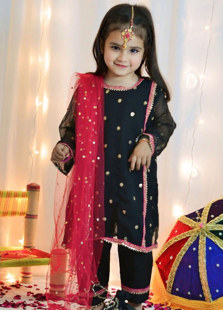 Mom4Little Pret Embroidered Chiffon 3 Piece Black Suit