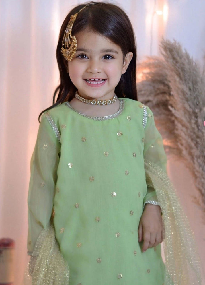 Mom4Little Pret Embroidered Chiffon 3 Piece Green Lehenga set