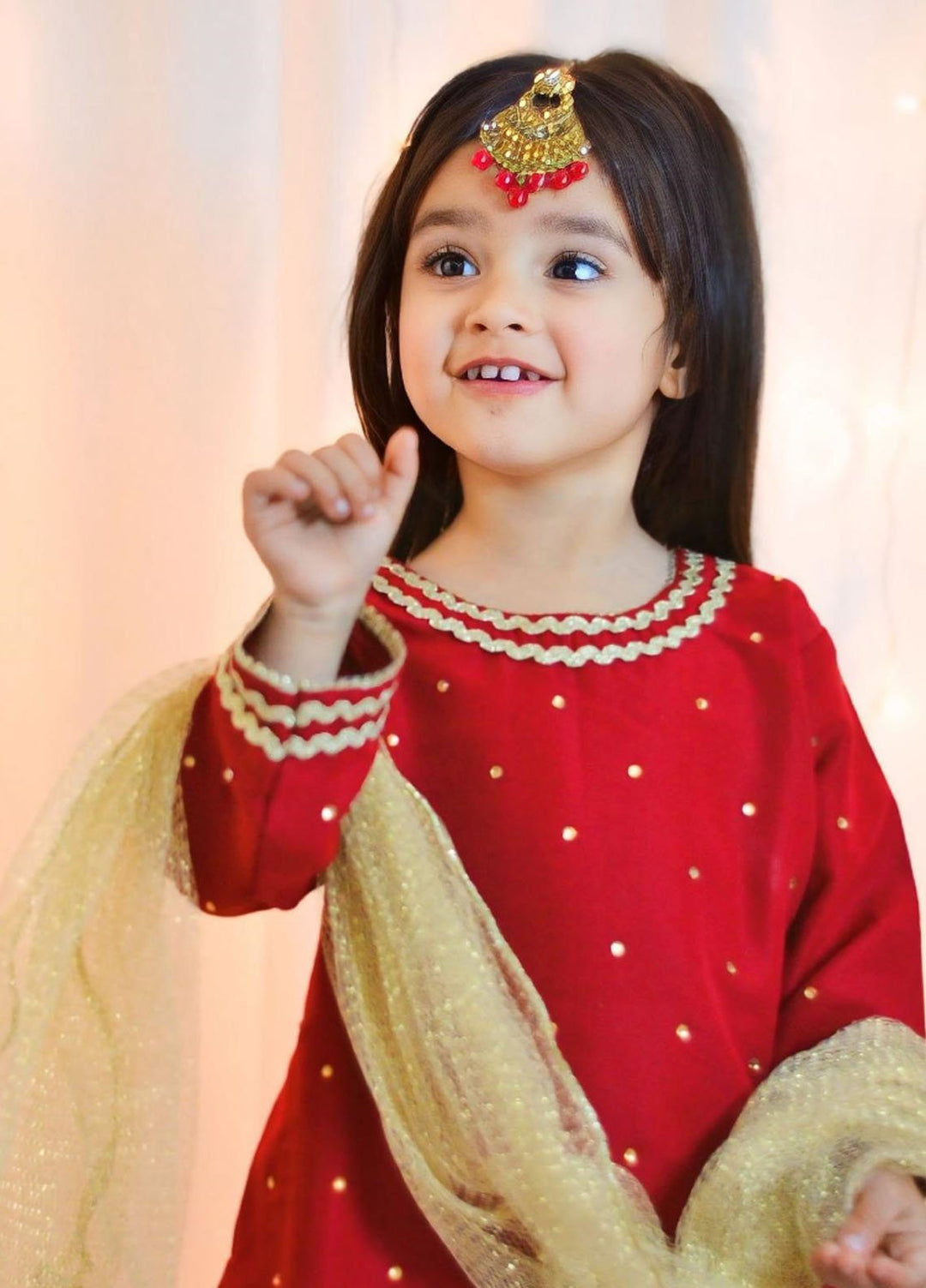 Mom4Little Pret Embroidered Raw Silk 3 Piece Red lehenga set