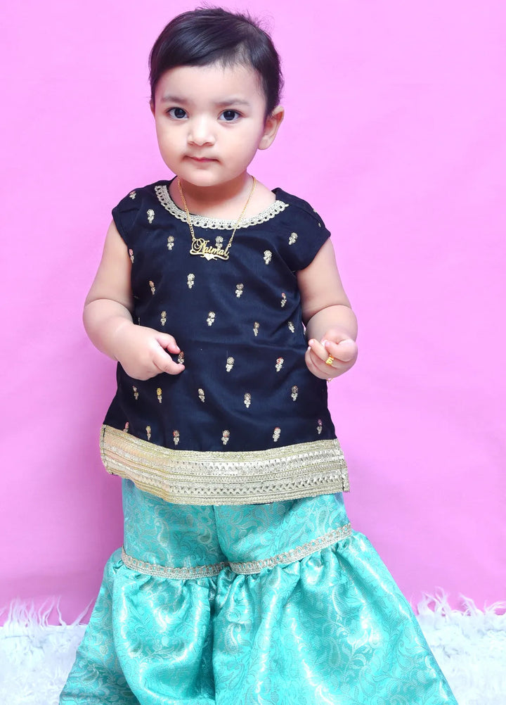 Mom4Little Pret Ferozi Chiffon Gharara Set