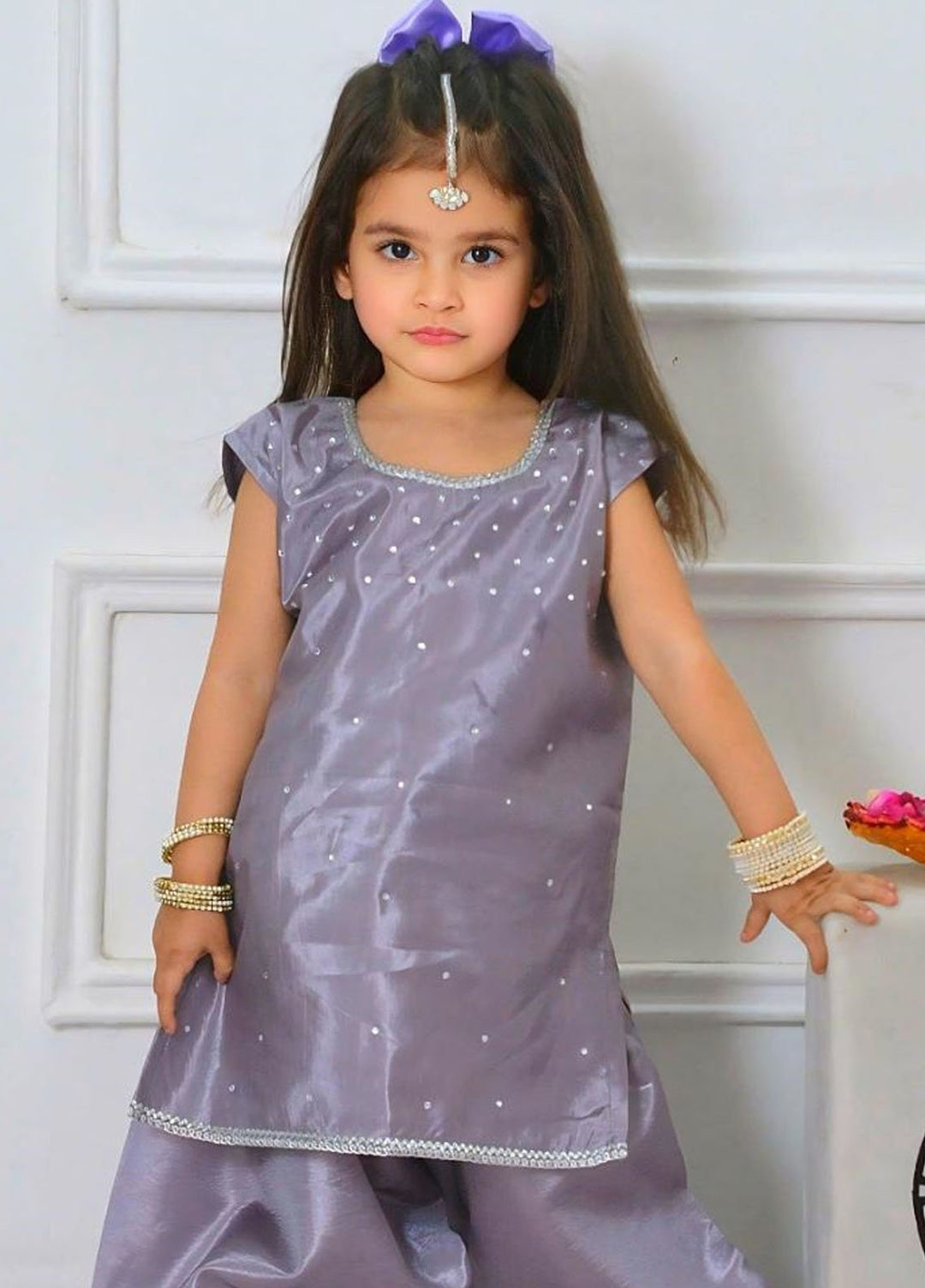 Mom4Little Pret Plain Katan Silk 2 Piece Lavendar Farshi shalwar set