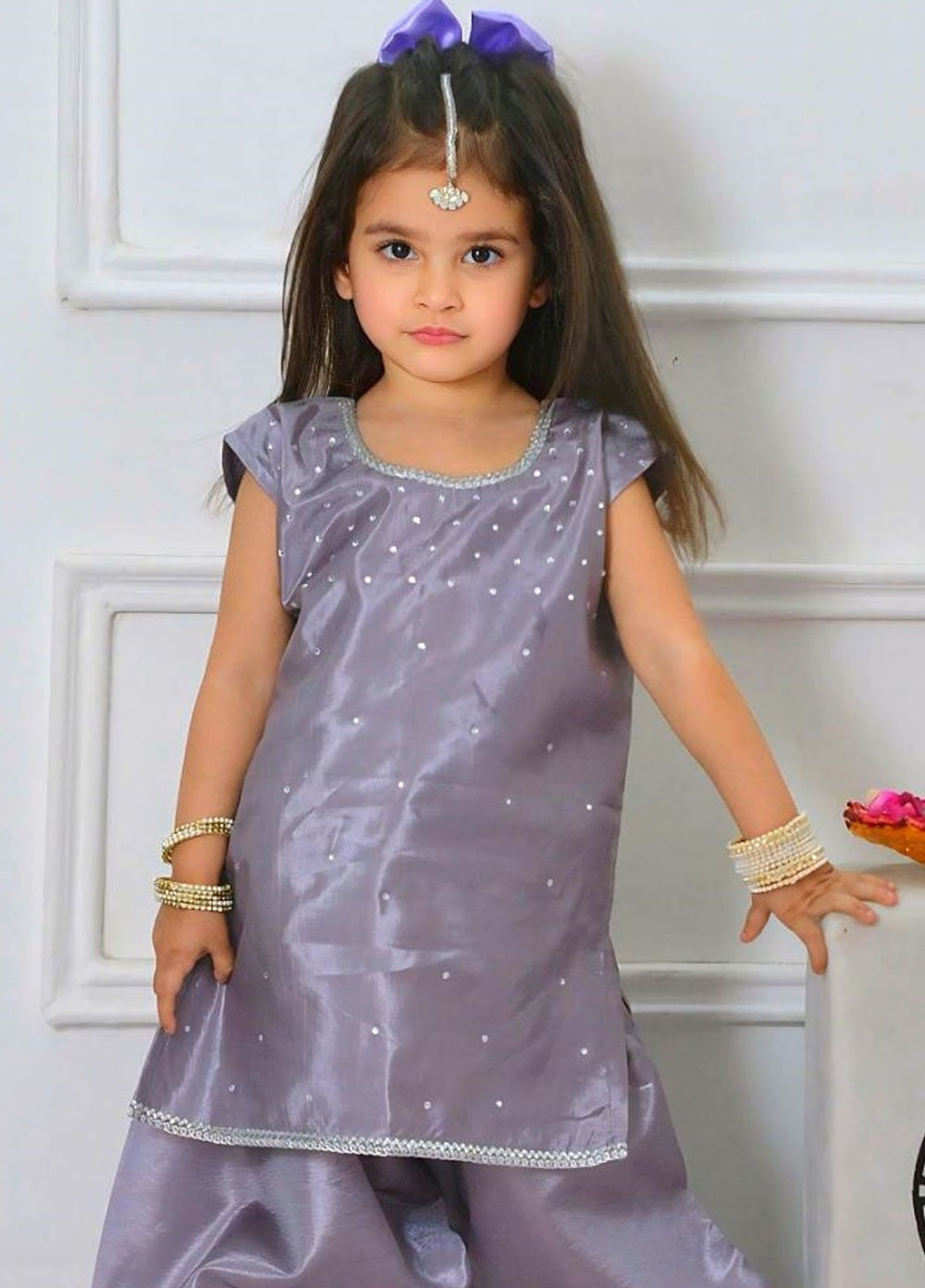 Mom4Little Pret Plain Katan Silk 2 Piece Lavendar Farshi shalwar set
