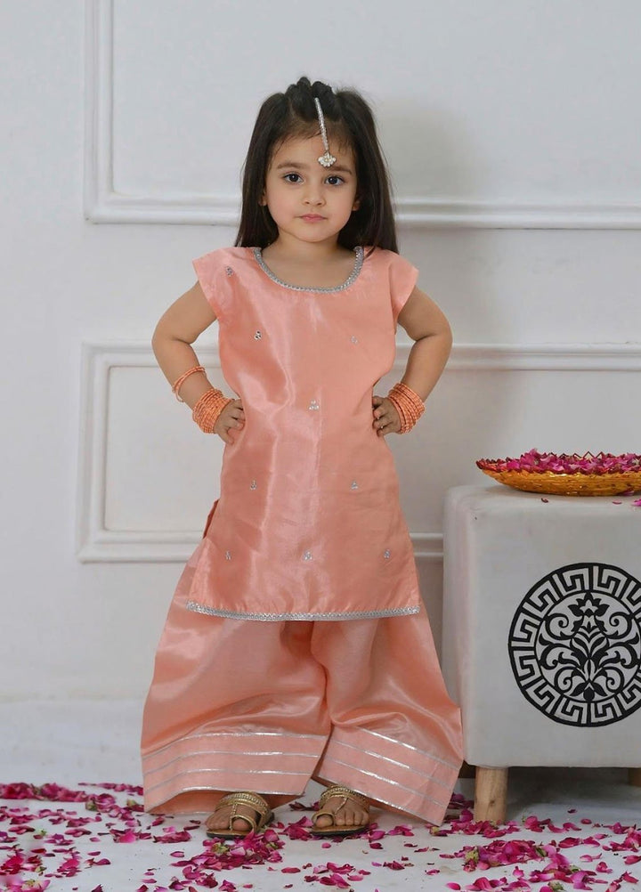 Mom4Little Pret Plain Katan Silk 2 Piece Peachy Farshi shalwar set