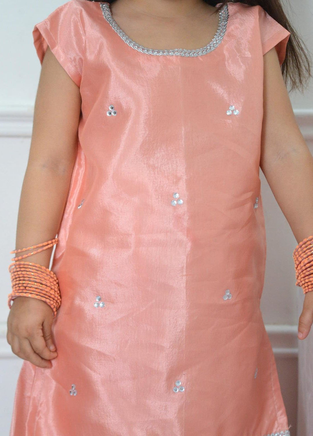 Mom4Little Pret Plain Katan Silk 2 Piece Peachy Farshi shalwar set