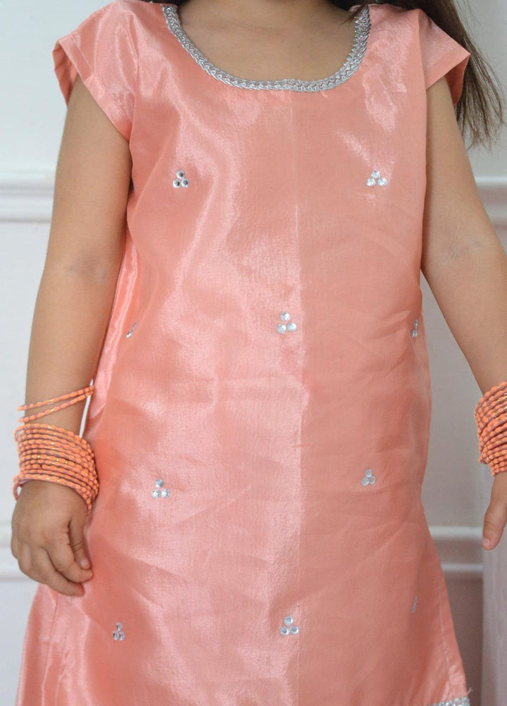 Mom4Little Pret Plain Katan Silk 2 Piece Peachy Farshi shalwar set