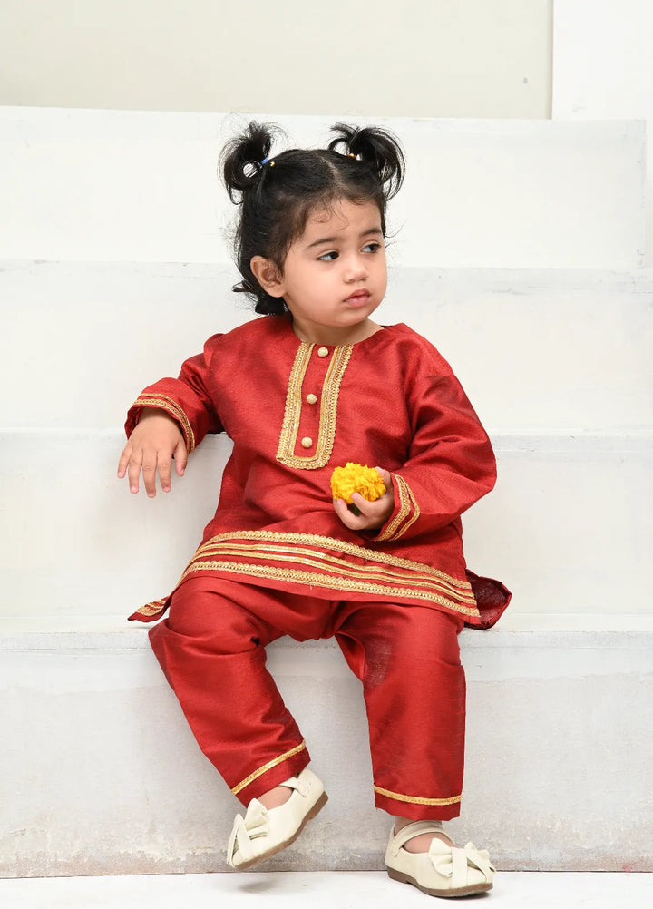 Mom4Little Pret Raw silk Anarkali kurta pajama Set