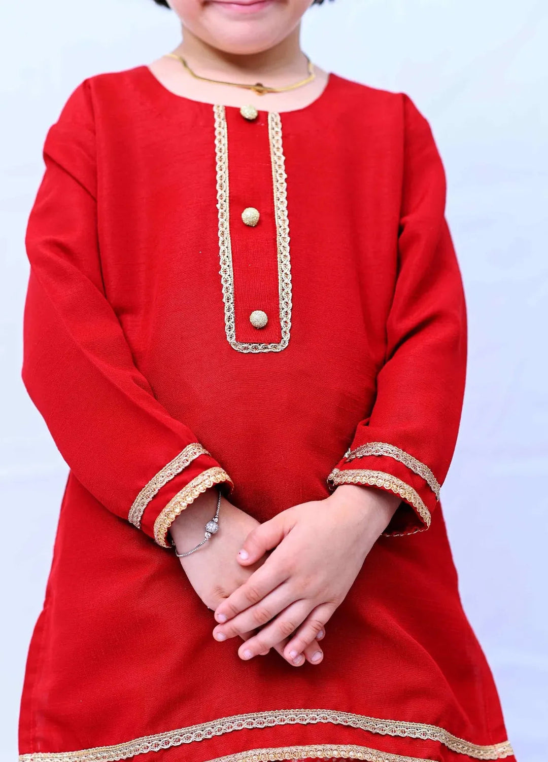 Mom4Little Pret Red Raw Silk Gharara Set