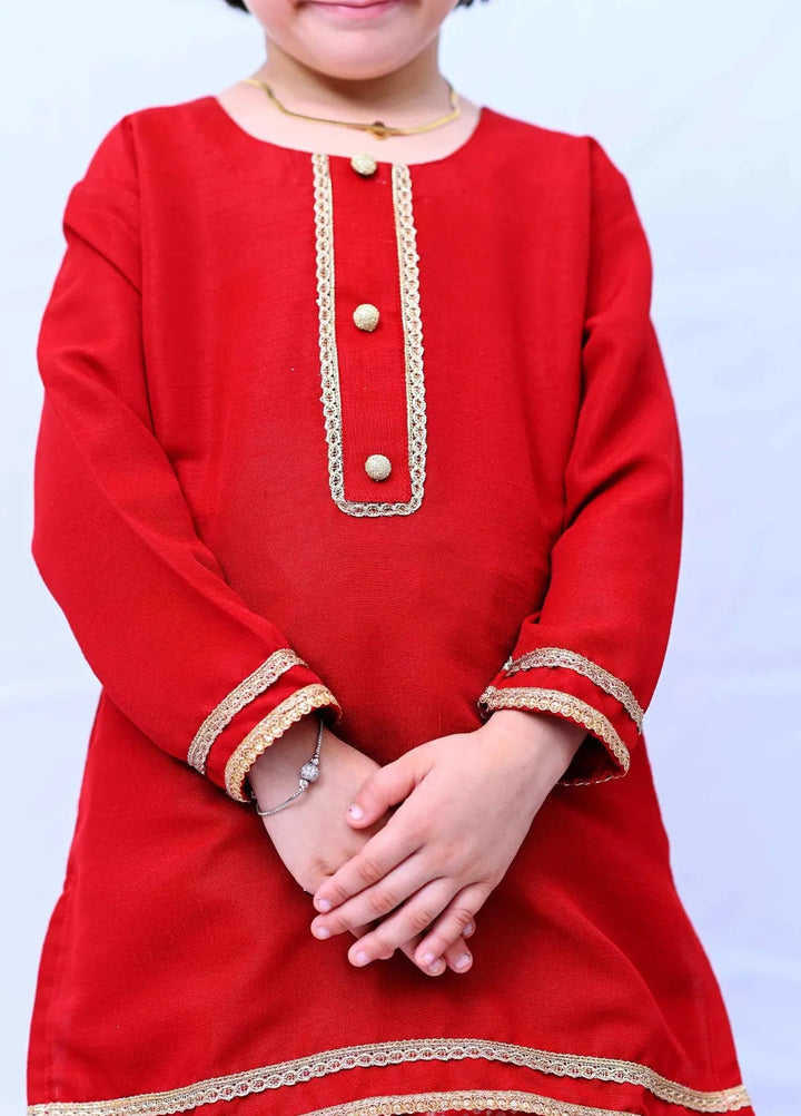 Mom4Little Pret Red Raw Silk Gharara Set