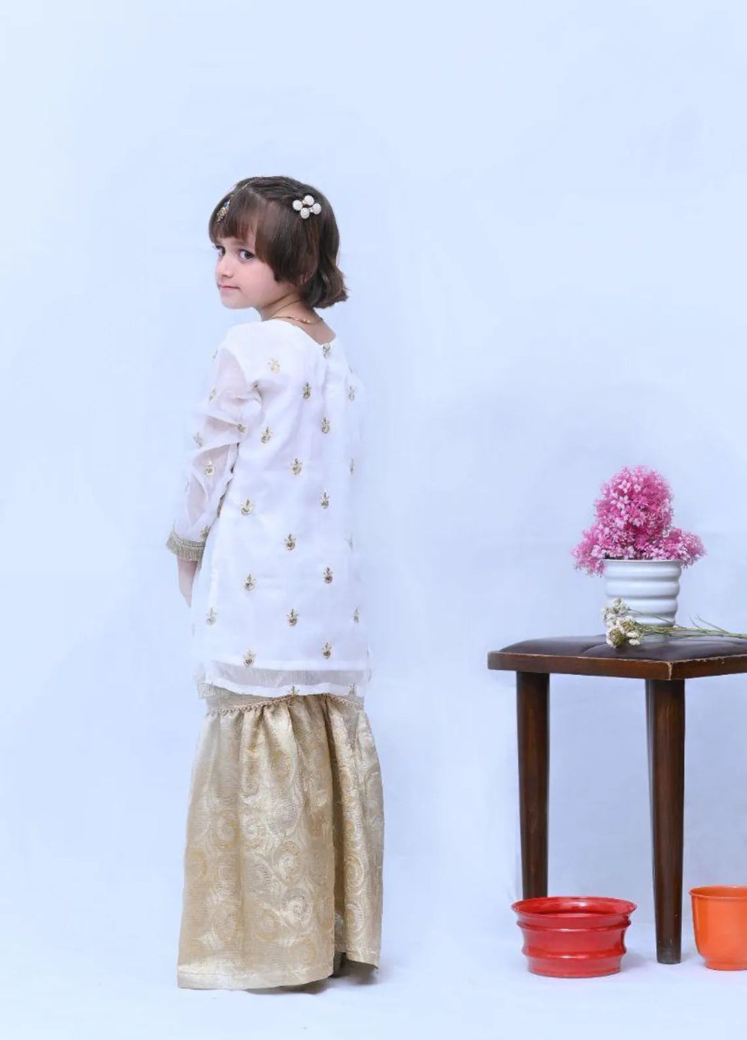 Mom4Little Pret White Chiffon Gharara Set