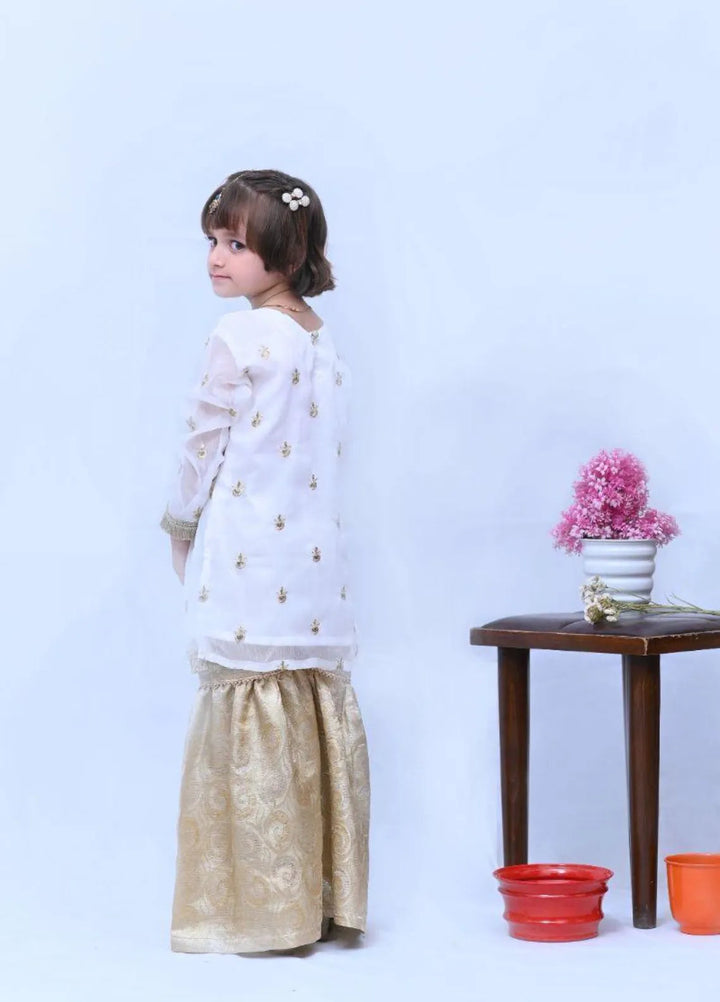 Mom4Little Pret White Chiffon Gharara Set