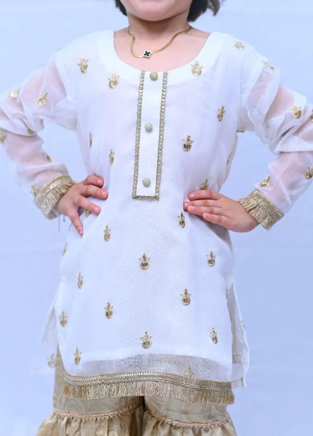 Mom4Little Pret White Chiffon Gharara Set