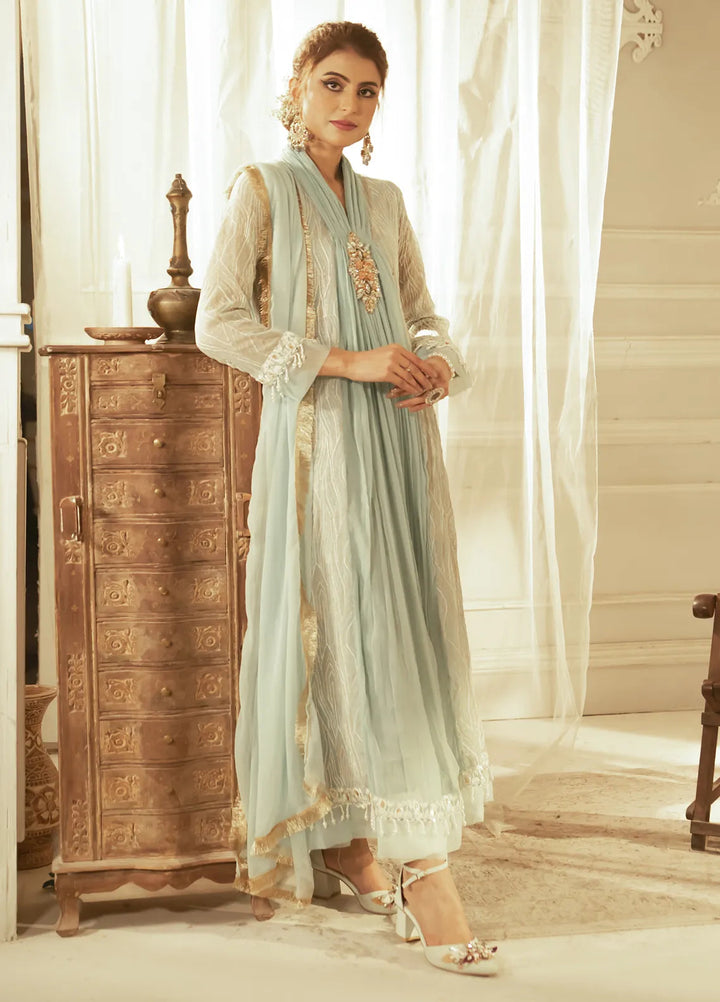 Mona Embroidery Luxury Pret Embroidered Chiffon 3 Piece Suit Dreamy Bloom-Mint-Green