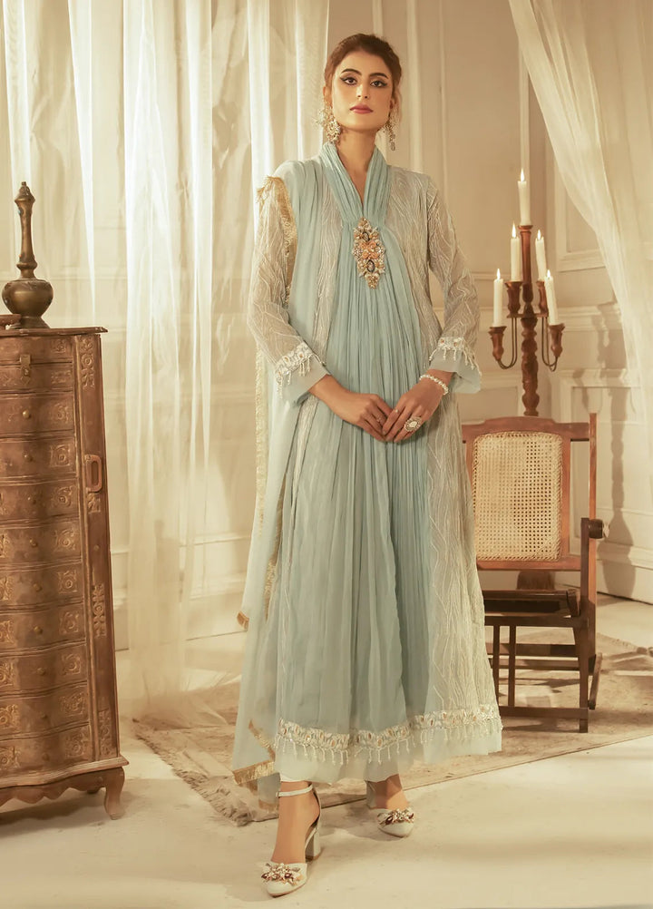 Mona Embroidery Luxury Pret Embroidered Chiffon 3 Piece Suit Dreamy Bloom-Mint-Green