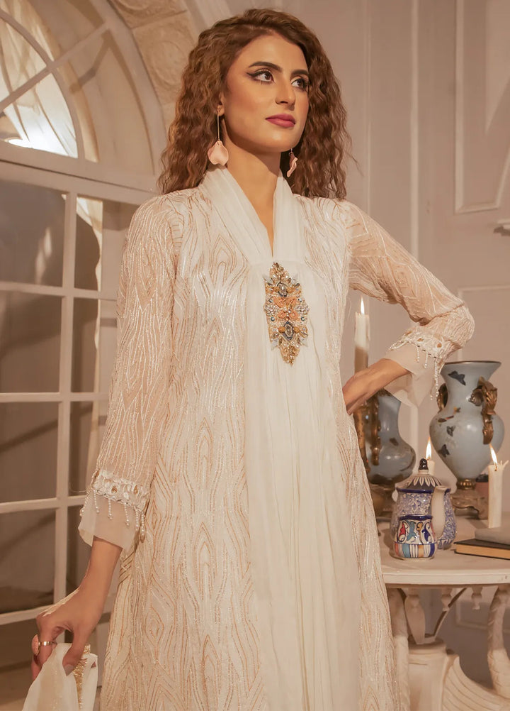 Mona Embroidery Luxury Pret Embroidered Chiffon 3 Piece Suit Dreamy Bloom-Off-White