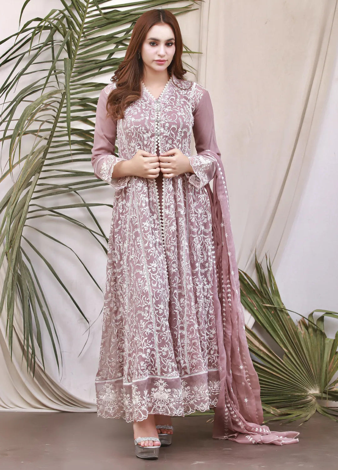 Mona Embroidery Luxury Pret Embroidered Chiffon 3 Piece Suit Elegance-Lilac
