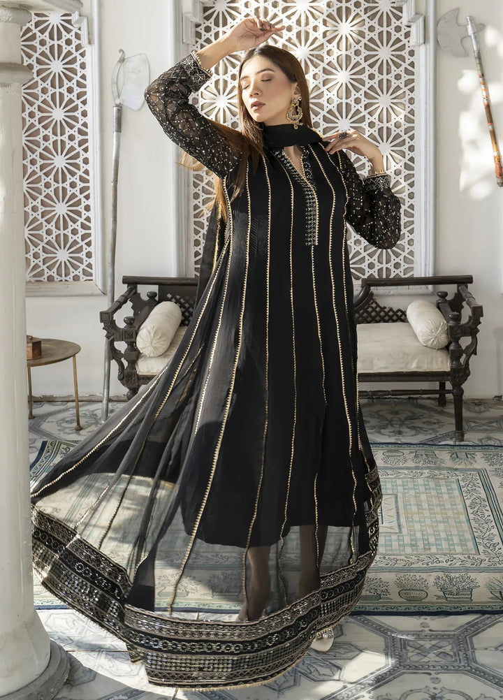 Mona Embroidery Luxury Pret Embroidered Chiffon 3 Piece Suit Embellish Azure-Black