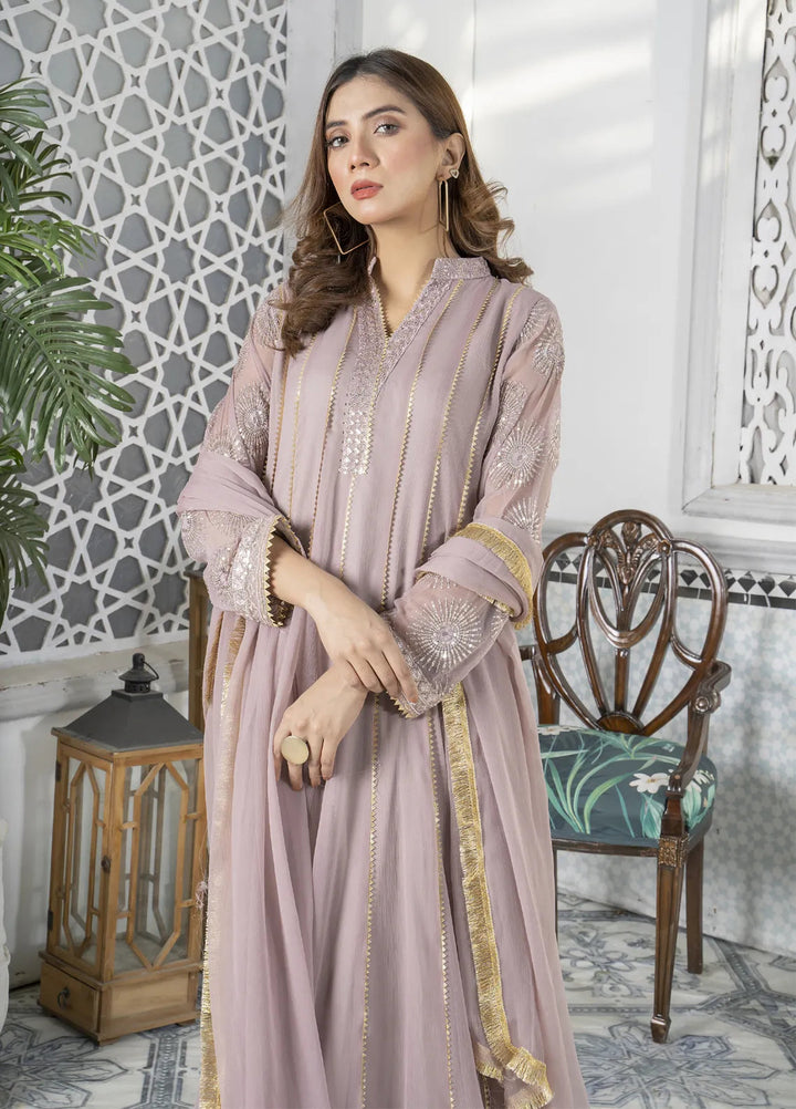 Mona Embroidery Luxury Pret Embroidered Chiffon 3 Piece Suit Embellish Azure-Lilac
