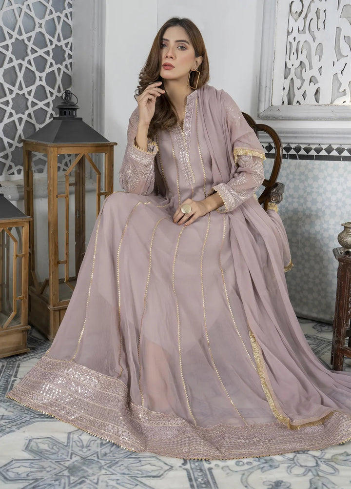 Mona Embroidery Luxury Pret Embroidered Chiffon 3 Piece Suit Embellish Azure-Lilac
