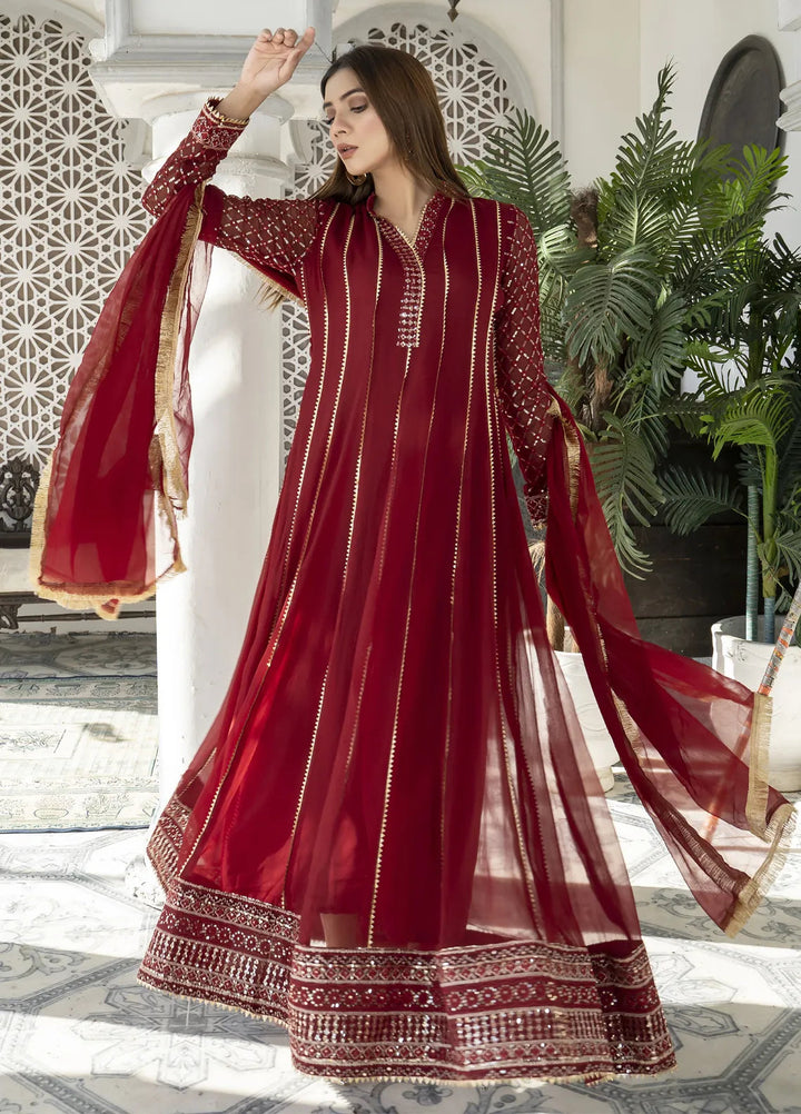 Mona Embroidery Luxury Pret Embroidered Chiffon 3 Piece Suit Embellish Azure-Mehroon