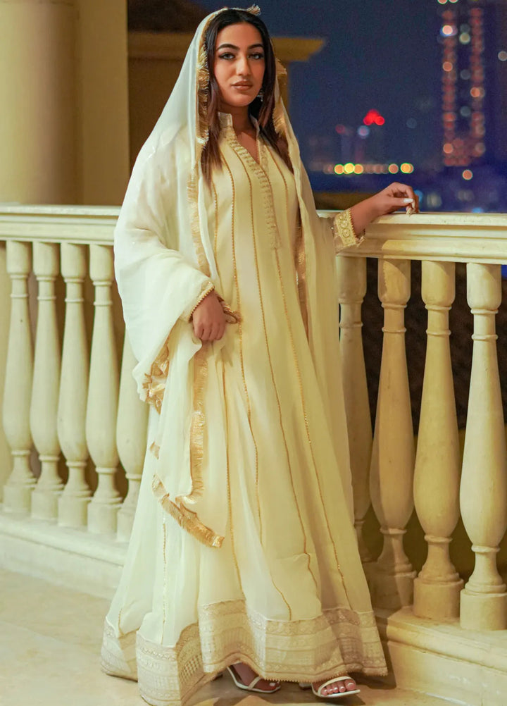 Mona Embroidery Luxury Pret Embroidered Chiffon 3 Piece Suit Embellish Azure-Off-White