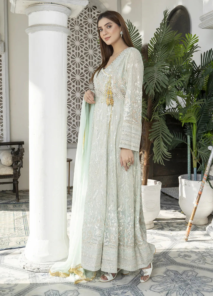 Mona Embroidery Pret Embroidered Chiffon 3 Piece Suit Aquamarine-Mint-Green