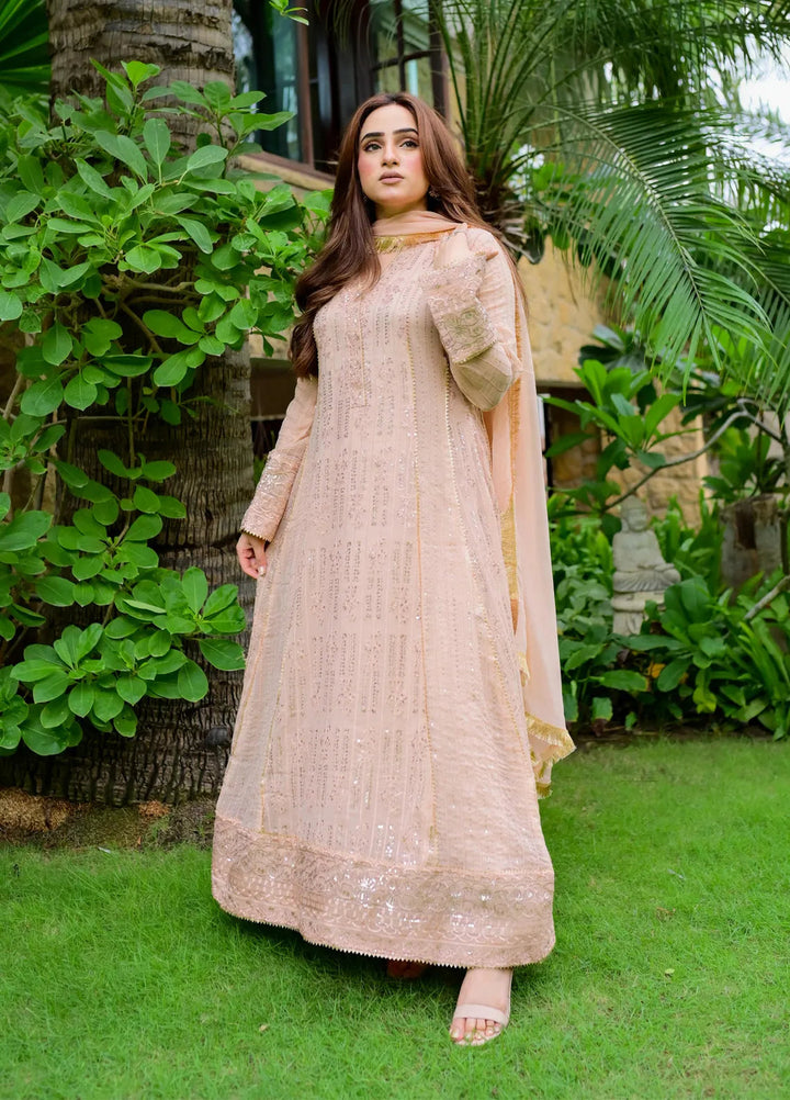 Mona Embroidery Pret Embroidered Chiffon 3 Piece Suit Cedar-Peach