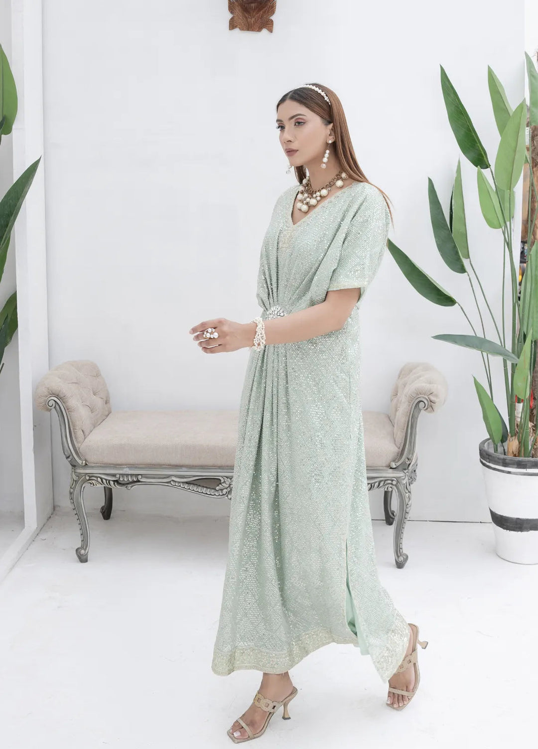 Mona Embroidery Pret Embroidered Chiffon 3 Piece Suit Celestial Charm-Mint-Green