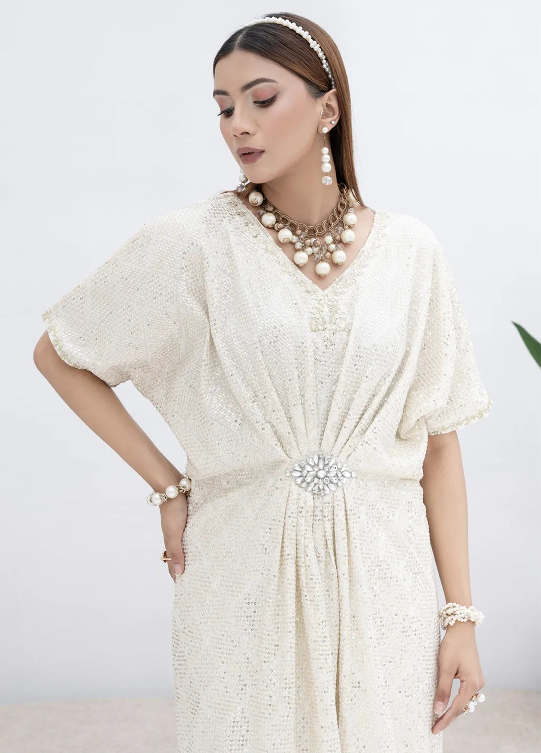Mona Embroidery Pret Embroidered Chiffon 3 Piece Suit Celestial Charm-Off-White