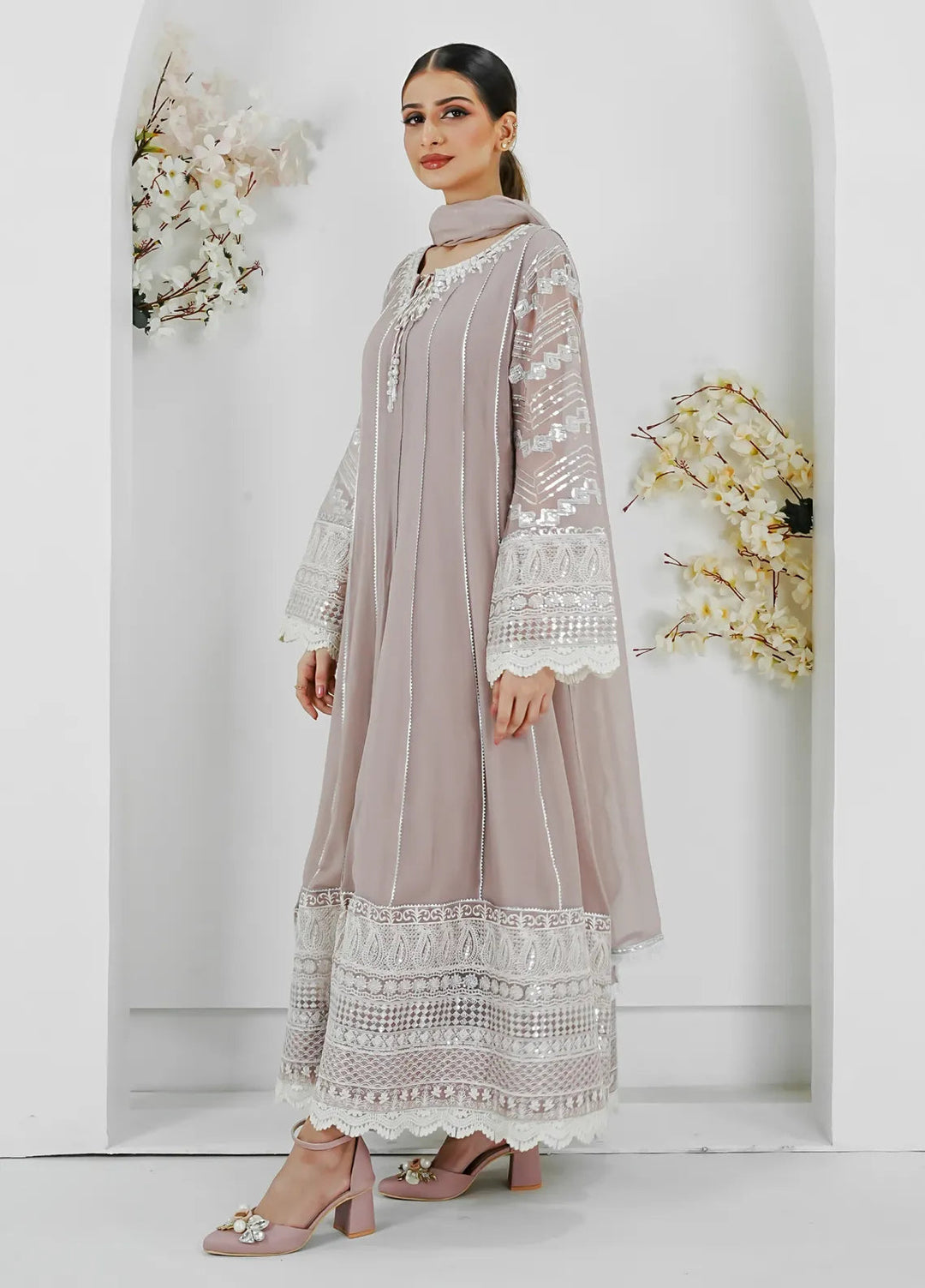 Mona Embroidery Pret Embroidered Chiffon 3 Piece Suit Crimson Glow-Lilac