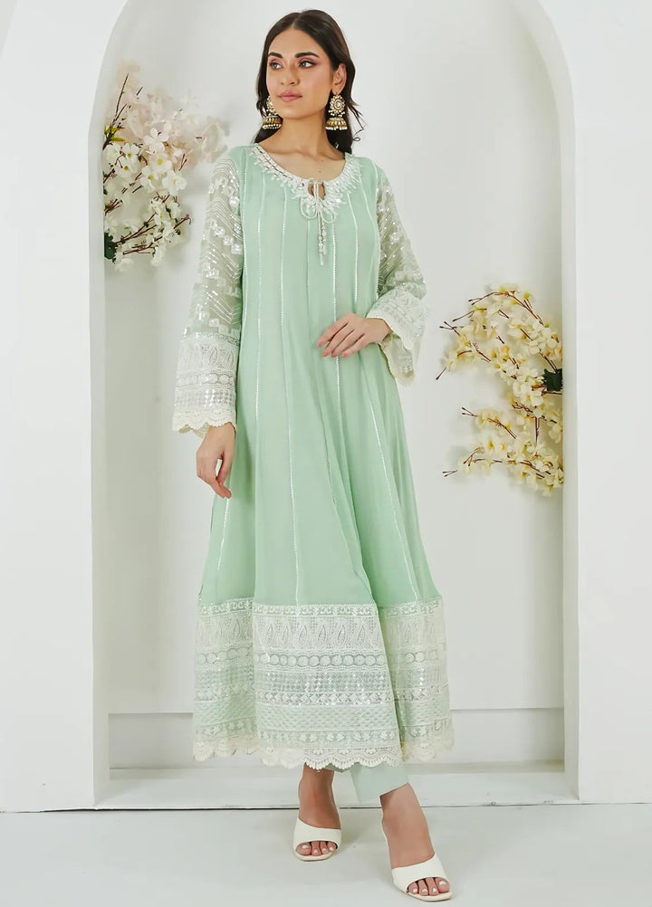 Mona Embroidery Pret Embroidered Chiffon 3 Piece Suit Crimson Glow-Mint-Green