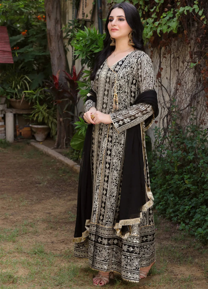 Mona Embroidery Pret Embroidered Chiffon 3 Piece Suit Divine-Black