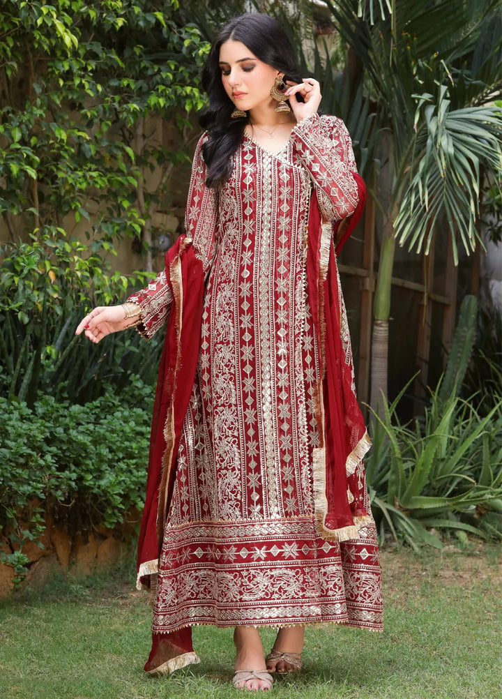 Mona Embroidery Pret Embroidered Chiffon 3 Piece Suit Divine-Mehroon