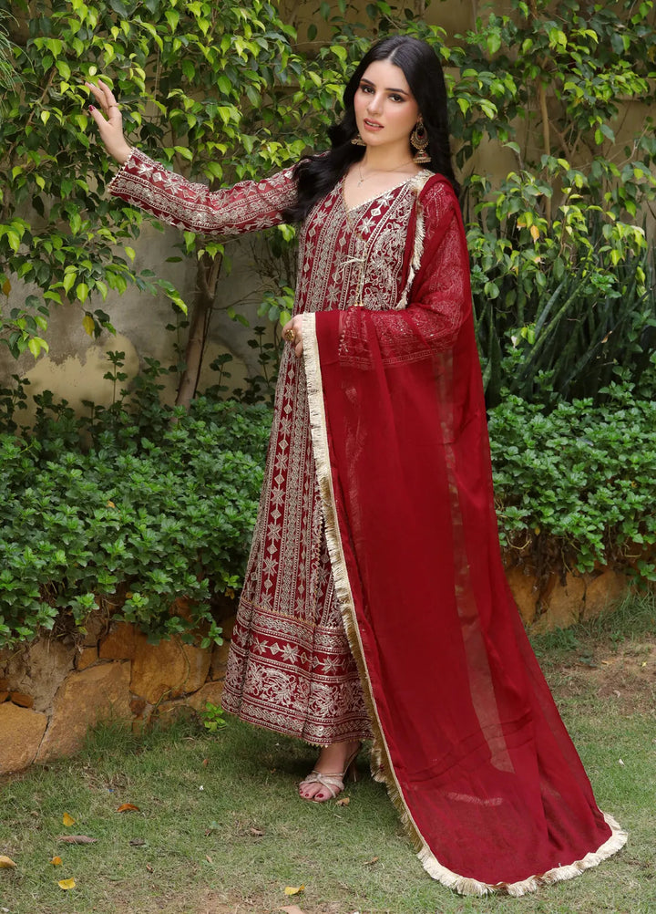 Mona Embroidery Pret Embroidered Chiffon 3 Piece Suit Divine-Mehroon